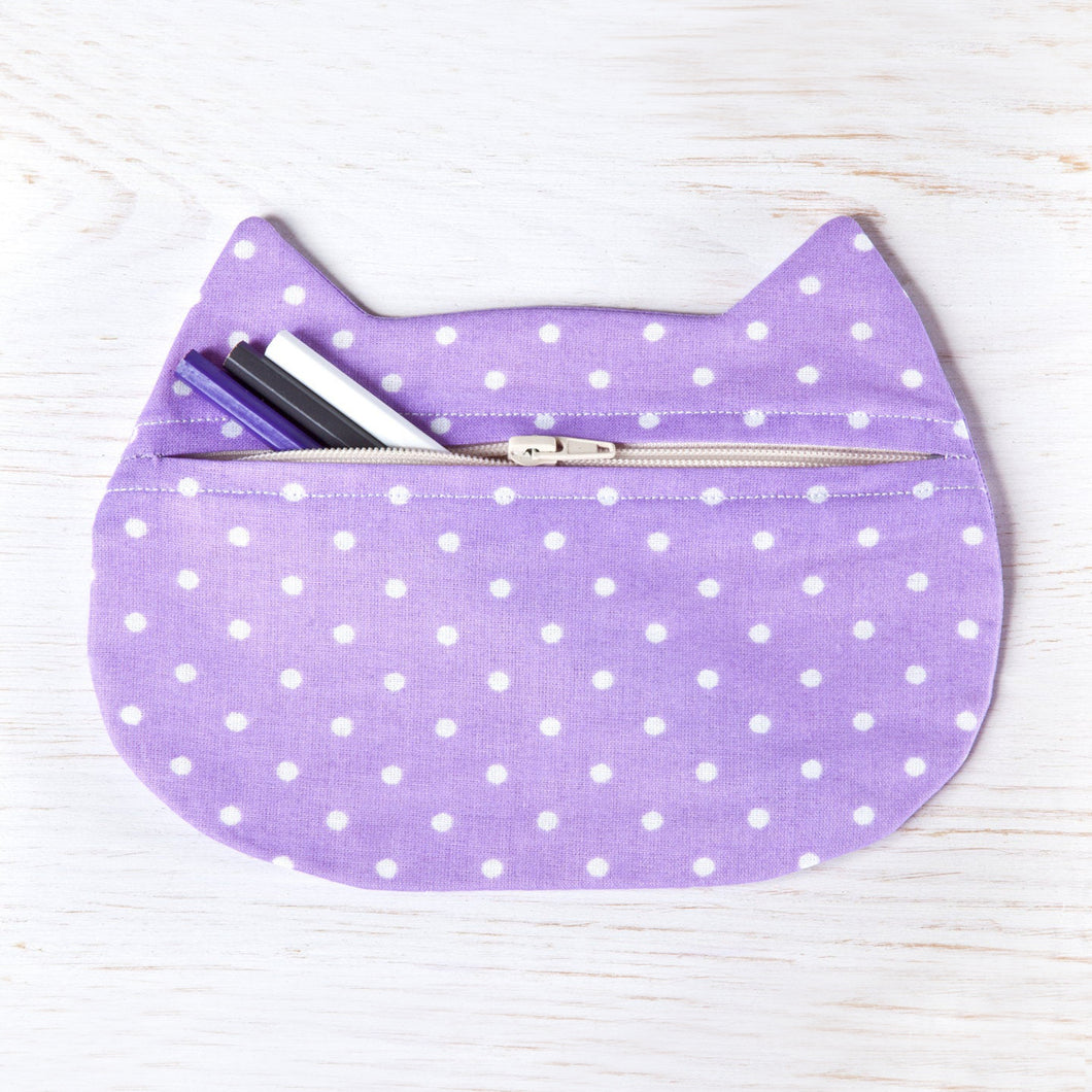 Purple Dotted Cat Cosmetic Bag - wishMeow 