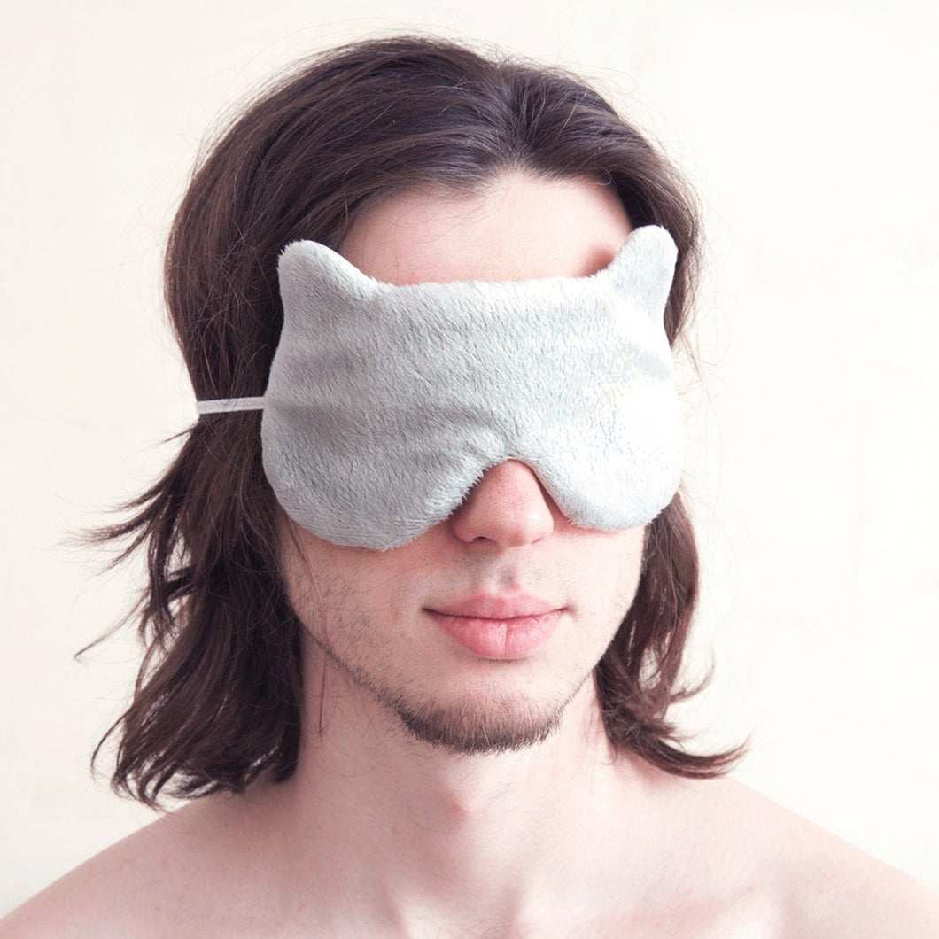 Gray Plush Bear Sleep Mask for Men, Soft Plush Eye Mask