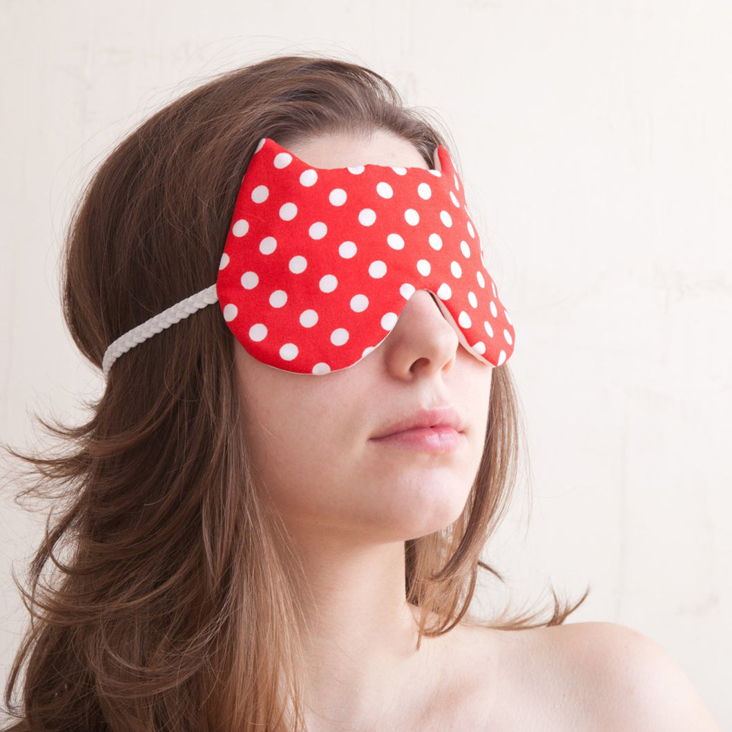 Red Dotted Cat Sleep Mask, Eye Mask