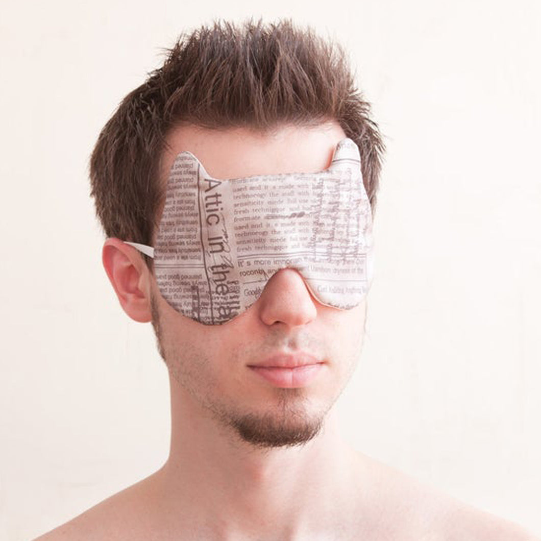 Beige Bear Sleep Mask for Men Newspaper Print, Soft Eye Maske