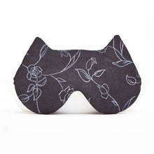 Load image into Gallery viewer, Black Linen Cat Sleep Mask, Floral Eye Mask - JuliaWine
