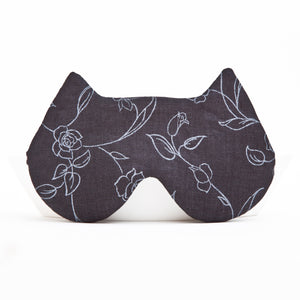 Black Linen Cat Sleep Mask, Floral Eye Mask - JuliaWine