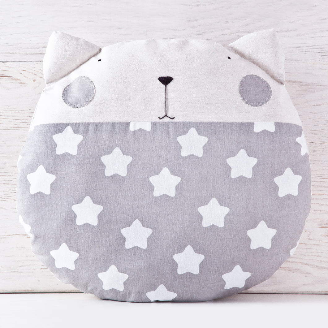 Stars Round Cat Pillow, Gray Decorative Cushion