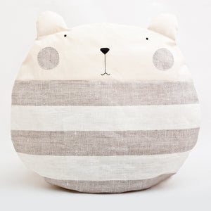 Decorative Bear Pillow, Nursery Decor, Striped Round Cushion