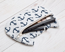 Load image into Gallery viewer, White Nautical Cat Cosmetic Bag - wishMeow