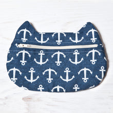Load image into Gallery viewer, Blue Nautical Cat Cosmetic Bag - wishMeow