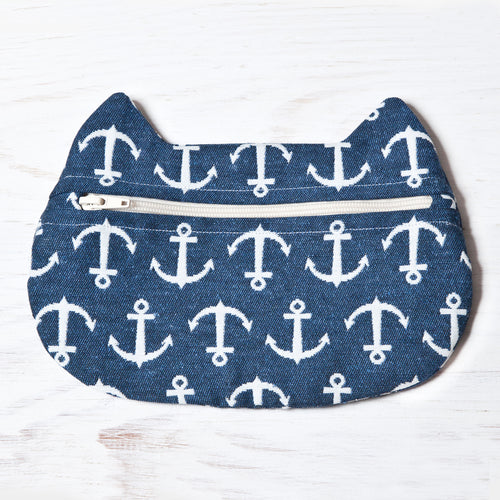 Blue Nautical Cat Cosmetic Bag - wishMeow