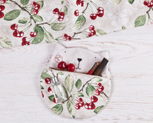Load image into Gallery viewer, Cat Cosmetics Bag, Cat Lover Gift, Cherries Makeup Bag - wishMeow