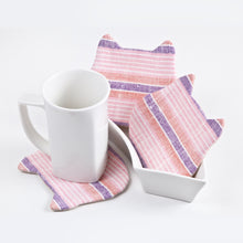 Load image into Gallery viewer, Pink Striped Absorbent Cat Coasters Set of 4, Fabric Tea Mats, Cat Lover Gift - wishMeow