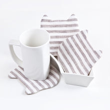 Load image into Gallery viewer, Striped Absorbent Cat Coasters Set of 4, Fabric Tea Mats, Housewarming Gifts