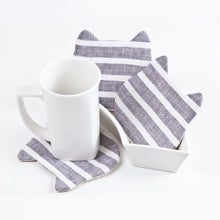 Load image into Gallery viewer, Gray White Coasters, Striped Absorbent Cat Coasters Set of 4, Fabric Tea Mats, Cat Lover Gift