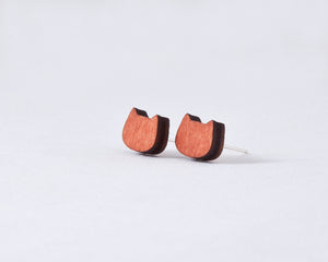 Orange Wooden Cat Stud Earrings