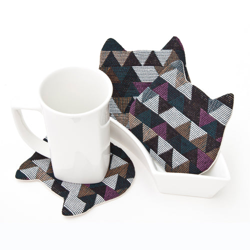 Cat Coasters for Cups Set, Cat Lover Gift, Geometric Decorative Coasters, Kitchen Decor, Drinkware Birthday Gift, Barware Housewarming Gifts 