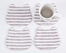 Load image into Gallery viewer, Striped Absorbent Cat Coasters Set of 4, Fabric Tea Mats, Housewarming Gifts - wishMeow