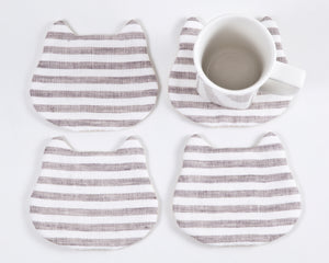 Striped Absorbent Cat Coasters Set of 4, Fabric Tea Mats, Housewarming Gifts - wishMeow