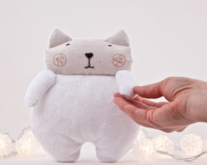 White Fluffy Plush Cat Toy, Stuffed Toy Girl Nursery Decor - wishMeow