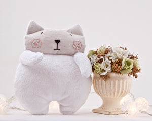White Fluffy Plush Cat Toy, Stuffed Toy Girl Nursery Decor - wishMeow