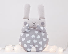 Load image into Gallery viewer, Gray Bunny Toy in Hearts, Nursery Decor - wishMeow