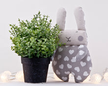 Load image into Gallery viewer, Gray Bunny Toy in Hearts, Nursery Decor - wishMeow