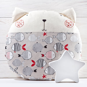 Cat Fish Pillow, Round Cushion, Children's Room Decor