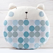 Load image into Gallery viewer, Blue Dotted Bear Pillow, Nursery Decor, Round Cushion