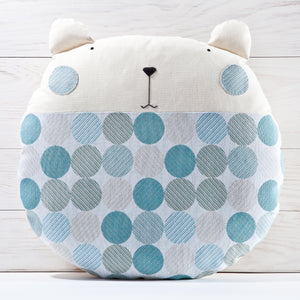 Blue Dotted Bear Pillow, Nursery Decor, Round Cushion