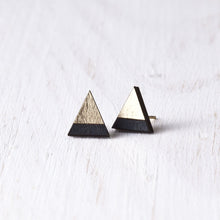 Load image into Gallery viewer, Wooden Mountain Gold Black Stud Earrings, Valentines Day Gift for Her