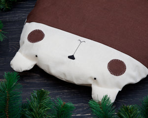 Bear Pillow, Brown Nursery Decor, Linen Round Cushion - wishMeow