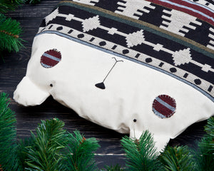 Decorative Bear Pillow, Tribal Nursery Decor, Round Cushion - wishMeow