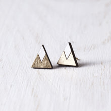 Load image into Gallery viewer, Wooden Gold White Mountain Stud Earrings, Valentines Day Gift for Her
