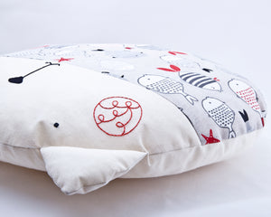 Cat Fish Pillow, Round Cushion, Children's Room Decor