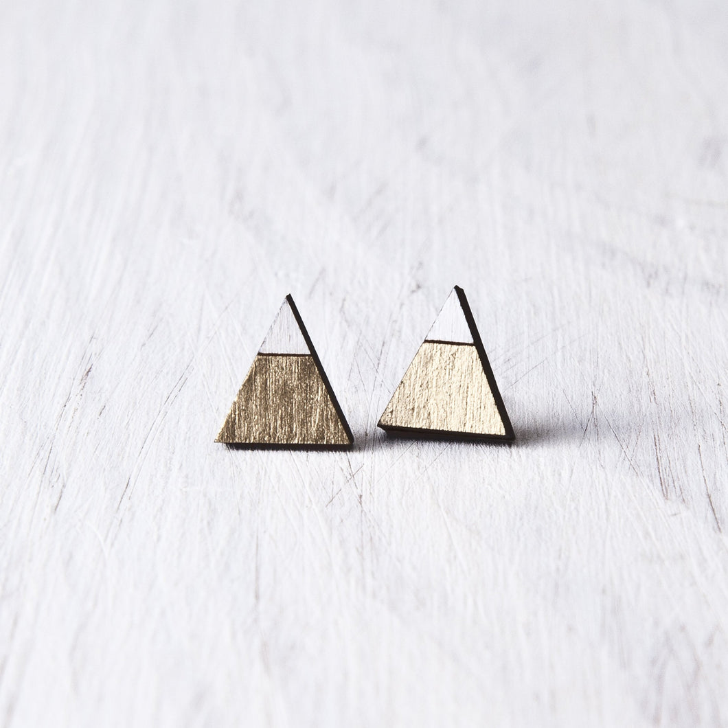 Triangle Gold White Stud Earrings, Valentines Day Gift for Her