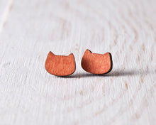 Load image into Gallery viewer, Orange Wooden Cat Stud Earrings