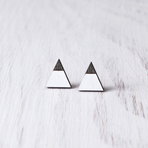 Mountain White Black Stud Earrings, Triangle Studs