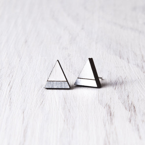 Wooden Silver White Mountain Stud Earrings