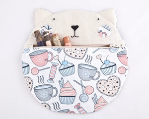 Cupcake Cat Cosmetics Bag, Cotton Makeup Bag - wishMeow
