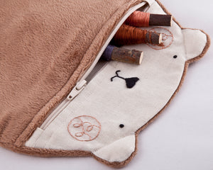 Brown Bear Plush Cosmetic Bag, Fluffy Makeup Bag - wishMeow