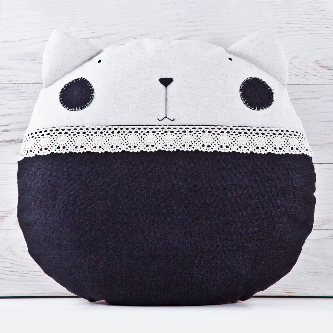 Black Cat Pillow, Round Cushion, Decorative Baby Pillow