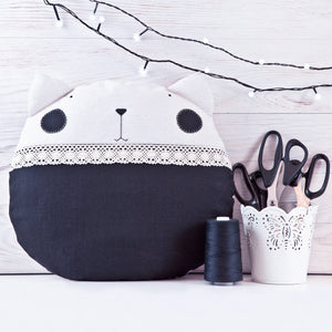 Black Cat Pillow, Round Cushion, Decorative Baby Pillow