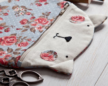 Load image into Gallery viewer, Blue Floral Cat Makeup Bag, Provence Roses Cosmetic Bag - wishMeow