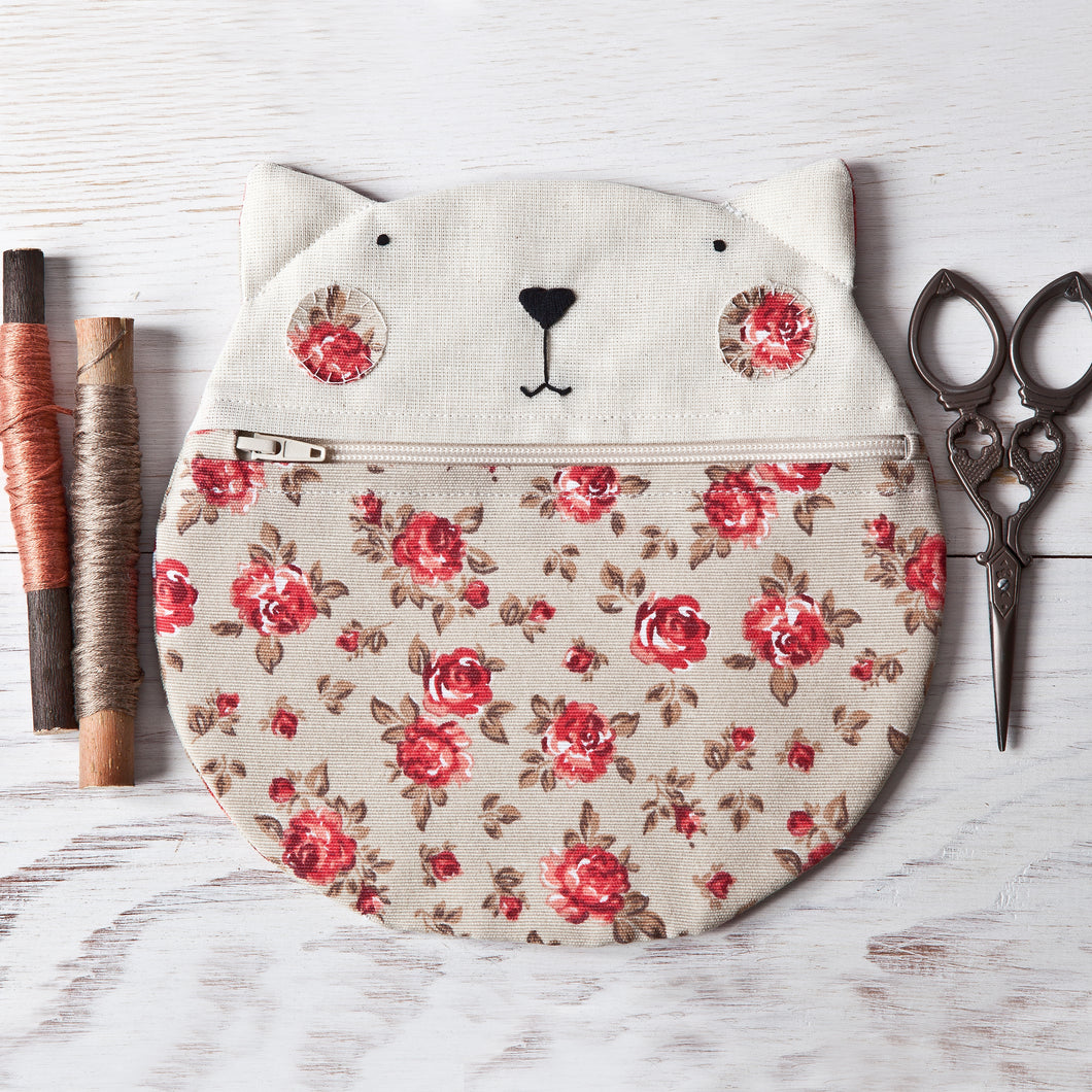 Olive Cat Makeup Bag, Provence Roses Cosmetic Bag - wishMeow