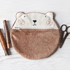 Brown Bear Plush Cosmetic Bag, Fluffy Makeup Bag - wishMeow