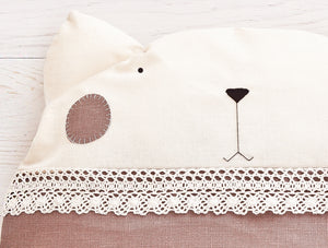 Round Cat Pillow, Beige Cushion, Decorative Baby Pillow - wishMeow
