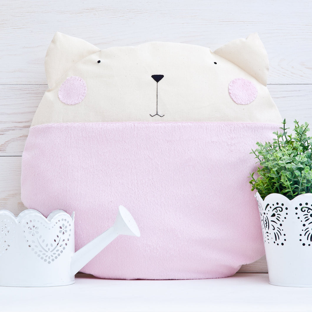 Pink Round Cat Pillow, Fluffy Cushion, Nursery Decor