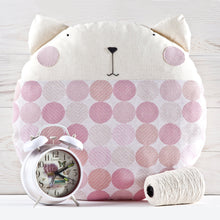 Load image into Gallery viewer, Cat Decorative Pillow, Pink Nursery Decor, Dotted Round Cushion
