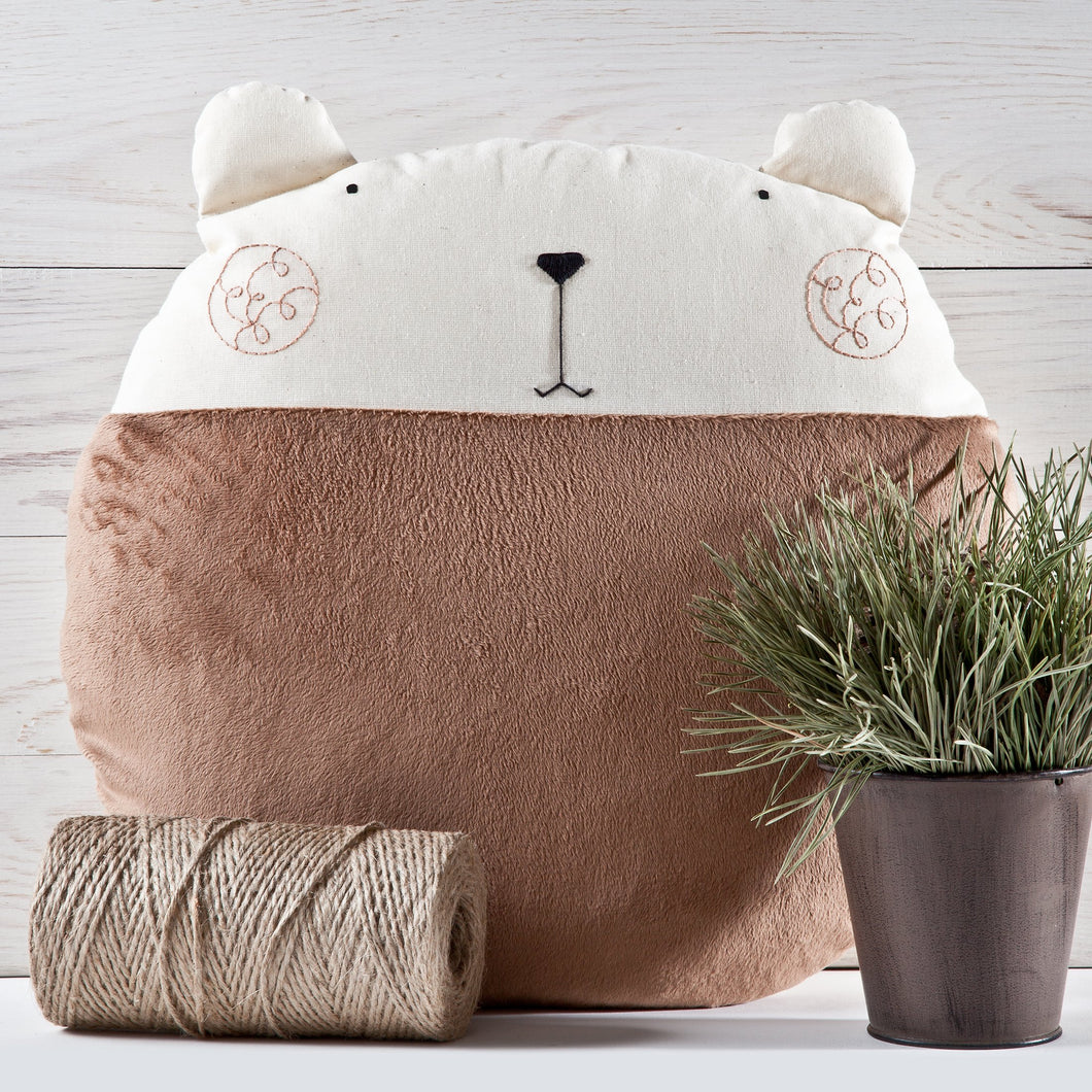 Fluffy Bear Pillow, Nursery Decor, Brown Round Cushion