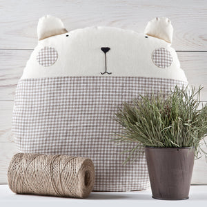 Bear Decorative Pillow, Nursery Decor, Checkered Round Cushion