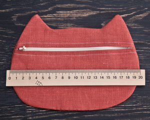 Red Cat Cosmetic Bag, Linen Makeup Bag - wishMeow