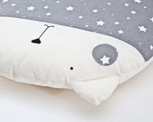 Load image into Gallery viewer, Cat Decorative Pillow, Stars Nursery Decor, Gray Round Cushion - wishMeow