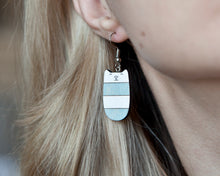 Load image into Gallery viewer, Dangle Cat Earrings Blue White - wishMeow